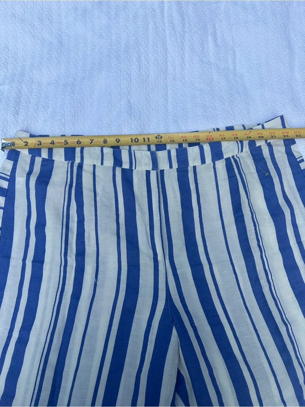 Blue and White Vertical Stripe Cropped Pants